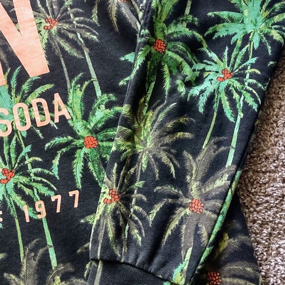 Scotch & Soda All Over Palm Tree Print French Terry Pullover Green Hoodie (M) - Picture 4 of 16